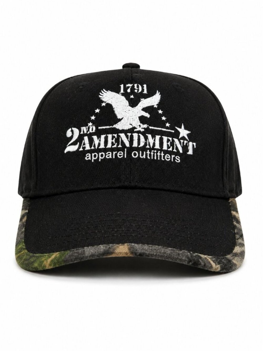 2nd Amendment Mens Black Baseball Cap Camo Brim Cotton Adjustable Strap